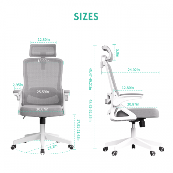 Office Chair, S-Shaped Ergonomic Mesh Desk Chair, Adjustable Headrest & Height, Widened Cushion, 90°Flip-Up Armrest, Hassle-Free Assembly & Storage, Home/Office/Bedroom Computer Chair with 360° Casters